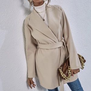 NWT Waterfall collar belted blazer